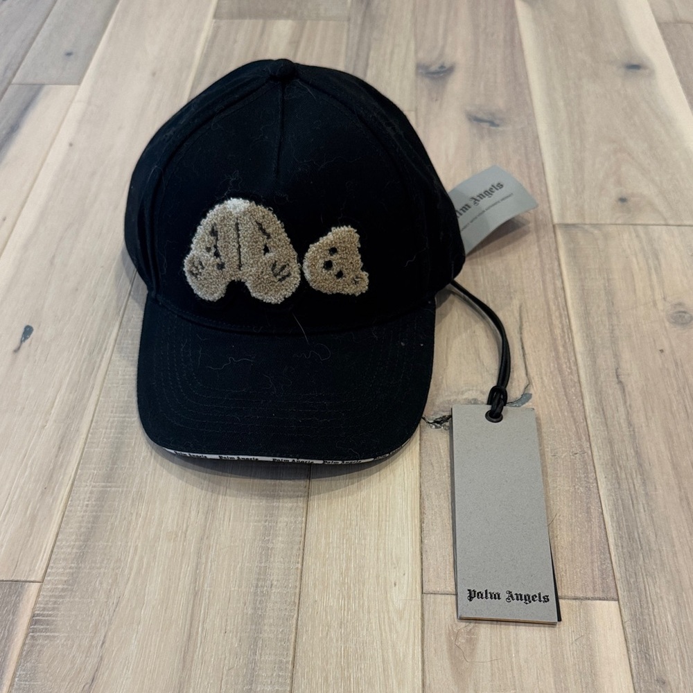 Palm Angels Black Cap with Tan Teddy Patch